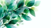 Delicate watercolor green leaves on white background, translucent foliage with varying shades of emerald and mint creating an ethereal botanical composition.