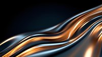 Elegant flowing curves in metallic copper and silver create dynamic wave pattern against dark background, abstract luxury design element for modern backgrounds.