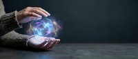 Hands protecting glowing digital brain with neural network connections representing artificial intelligence, machine learning and cognitive technology innovation.