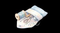 Sewing kit with thread spools, needles, and fabric swatches isolated on transparent background. Ready for crafting designs, t-shirt graphics, clipart, stickers, and print-on-demand products.