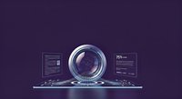 Futuristic digital sphere with holographic interface elements and data visualization on dark purple background for technology and innovation concepts.