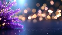 Purple Christmas tree branch with sparkling lights against blurred bokeh background for holiday decorations and festive seasonal designs.
