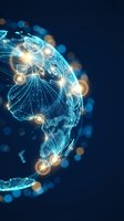 Digital brain network with glowing neural connections and light particles on dark blue background for artificial intelligence concepts.
