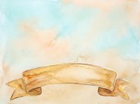 Blank vintage ribbon banner with watercolor texture in warm beige and soft blue tones, isolated on white background for design projects.