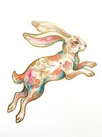 Decorative rabbit with ornate floral patterns and gold accents, isolated on transparent background. Ready for t-shirts, stickers, clipart, sublimation, and print-on-demand designs.