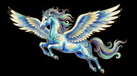 Majestic winged horse with flowing mane and tail in blue and gold tones, isolated on transparent background. Ready for t-shirts, stickers, clipart, sublimation and print-on-demand designs.