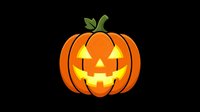 Glowing jack-o-lantern pumpkin with carved face and illuminated eyes on black background, isolated for Halloween designs, greeting cards, and seasonal decorations.