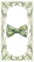 Watercolor green bow tie with ornate vintage floral border frame on white background for formal wear designs, wedding invitations and gentleman accessories.