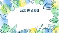 Back to school watercolor frame with educational supplies and stationery items on white background for academic season design projects.
