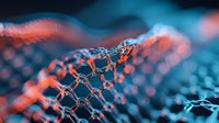 Molecular DNA structure in coral and blue colors with selective focus and bokeh effect showing genetic research and biotechnology advancement.