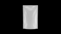 Blank silver foil pouch isolated on transparent background, ready for packaging design, product mockups, print-on-demand, sublimation, and e-commerce applications.