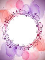 Watercolor heart frame with pink purple gradient background for romantic wedding invitation card design and love celebration decorations.