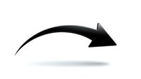 Black curved arrow pointing right isolated on white background for graphic design projects and presentations.