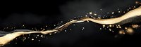 Elegant golden wave with glowing particles and sparkles flowing on black background, luxury abstract design element for festive decorations and banners.
