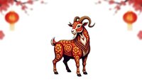 Chinese zodiac goat with ornate red patterns and golden decorations for lunar new year celebrations and traditional festival designs.