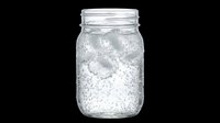 Glass jar filled with sparkling water and ice cubes, isolated on transparent background. Ready for beverage packaging, drink labels, recipe graphics, menu design, and print-on-demand products.