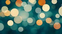 Dreamy bokeh lights on dark teal background create atmospheric blur effect with golden and white glowing circles, suitable for festive designs and backgrounds.