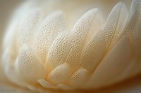 Delicate cream-colored flower petals in extreme macro showing intricate textural details and patterns, soft dreamy background creates ethereal botanical art composition.