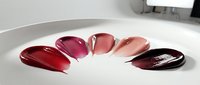 Professional nail polish color swatches in burgundy and red tones displayed on white palette for beauty salon manicure selection and cosmetic testing.