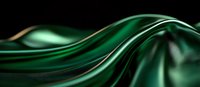 Luxurious emerald green silk fabric with smooth flowing waves and gentle folds creates dramatic light and shadow effect on dark background.