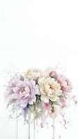 Watercolor peonies bouquet with paint drips on white background for wedding invitations, greeting cards and floral design projects.
