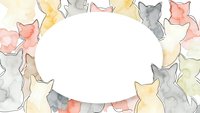 Watercolor cats frame with empty white circle space for text. Colorful feline silhouettes border design for greeting cards and invitations.