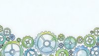 Colorful mechanical gears and cogs border design on light background. Industrial machinery elements for engineering and technology concepts.