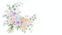 Soft watercolor bouquet with pastel roses, hydrangeas, and eucalyptus leaves on white background, perfect for wedding and greeting card designs.