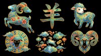 Ornate zodiac symbols with decorative patterns isolated on transparent background. Ready for t-shirt design, clipart, stickers, sublimation, and print-on-demand projects. Features Aries ram, Taurus bull, Sagittarius archer, and zodiac wheel elements.