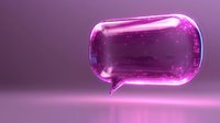 Glowing neon pink speech bubble with sparkles floating on purple background, modern communication concept for social media and messaging designs.