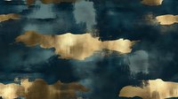 Abstract gold leaf brushstrokes on deep teal and navy background. Elegant metallic accents create modern artistic texture for luxury design, wallpaper, and contemporary decor projects.