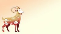 Stylized goat silhouette with decorative folk art patterns in warm gradient colors on light background for zodiac and cultural designs.