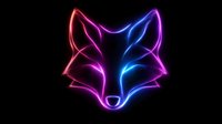 Glowing neon fox head outline in pink and blue gradient colors on black background, minimalist line art style for modern logo and branding designs.