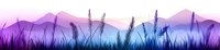 Tranquil mountain landscape with tall grass silhouettes in purple and blue gradient colors creating peaceful nature scene for relaxation and meditation.