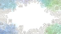 Digital technology circuit board frame with gradient colors and white center space for text or design elements.