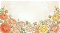 Watercolor ranunculus flowers frame with soft pastel colors and green leaves on light background for wedding invitations and romantic designs.