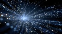 Bright starburst with radiating light beams and sparkling particles on dark blue background for digital design and cosmic themed projects.