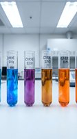 Laboratory test tubes with colorful chemical solutions in modern research facility for scientific experiments and analysis.