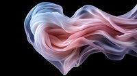 Flowing abstract smoke forms heart shape in soft pink and blue colors against black background, ethereal dynamic movement creates romantic design element.