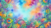 Colorful abstract watercolor background with ornamental swirls, spirals and floral patterns in vibrant rainbow hues. Suitable for creative projects, presentations and artistic designs.