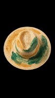 Wide brim straw hat with green painted strokes, isolated on transparent background. Ready for t-shirt design, stickers, clipart, print on demand, and sublimation projects.