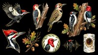 Woodpecker birds isolated on transparent background, ready for t-shirt design, clipart, stickers, sublimation and print-on-demand products.