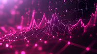 Glowing pink financial graph with connected dots and lines showing market trends against dark background, abstract data visualization for business analytics.