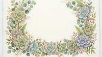 Watercolor succulent wreath frame with green and purple rosettes, eucalyptus leaves, and botanical elements on cream background, isolated for design use.