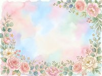 Watercolor floral frame with pink and cream roses, eucalyptus leaves, and soft pastel gradient background. Isolated design element for invitations, greeting cards, and wedding stationery projects.