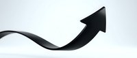 Upward trending arrow symbol isolated on white background, representing growth, success, and positive business momentum for financial and corporate design projects.