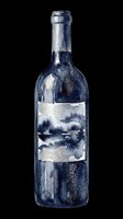 Watercolor wine bottle in deep navy blue with blank label, isolated on transparent background. Ready for t-shirt design, stickers, clipart, and print on demand use.