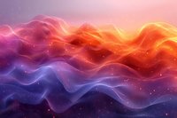 Abstract colorful waves with glowing particles in purple, orange, and pink hues against dark background, creating ethereal cosmic atmosphere.