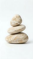 Stacked smooth beige stones balanced on white background, representing stability, balance, wellness, and mindfulness concepts for design projects.