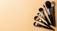 Professionalige background, top view. Clean cosmetic tools for beauty artists and makeup application.